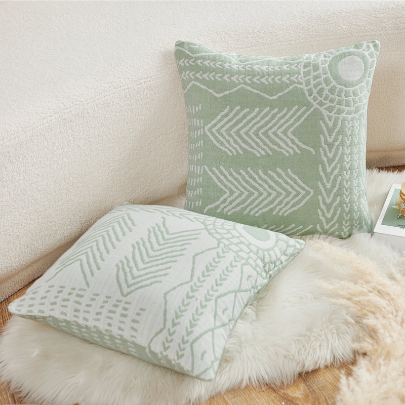 Geometric Cotton Pillow Cover, Green