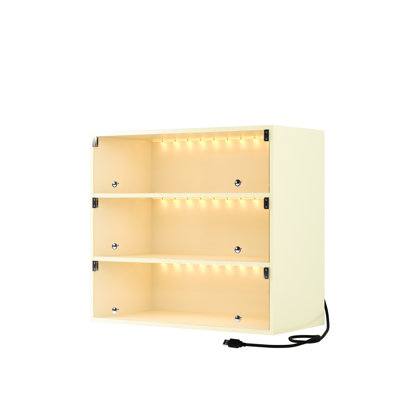 3-layer Led Lighted Shoe Box Storage With Glass Doors, Wood, Holds Up To 9 Sneakers, Stackable, Style Holder Doors - 3 Layers, Wood Built, Fits Pairs Of Stackable Feature