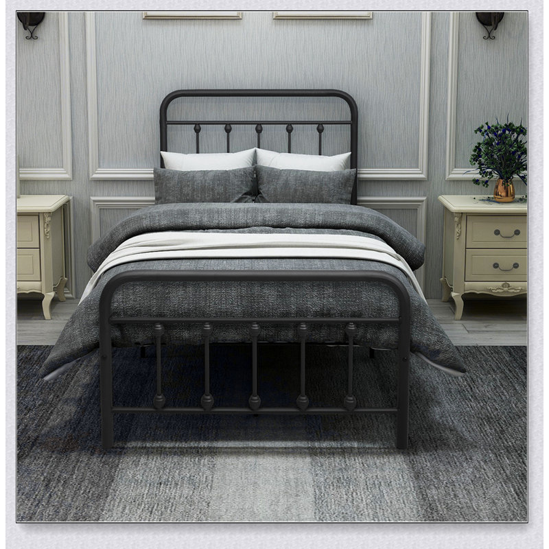 Metal Platform Bed Frame With Headboard No Box Spring Needed Twin BLACK