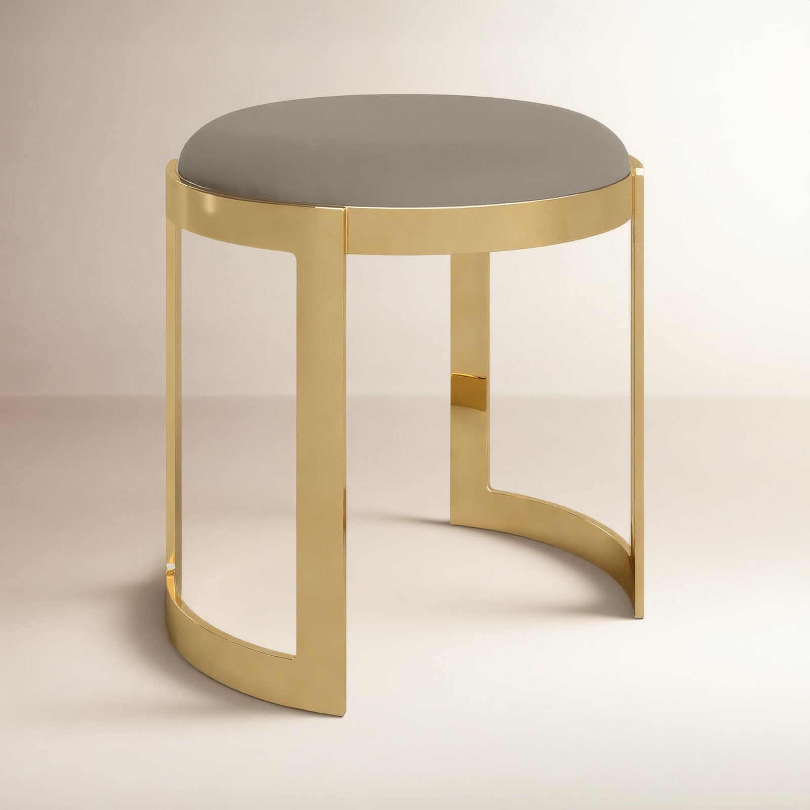 Nouri Accent Stool, Gold, Sand Faux Leather