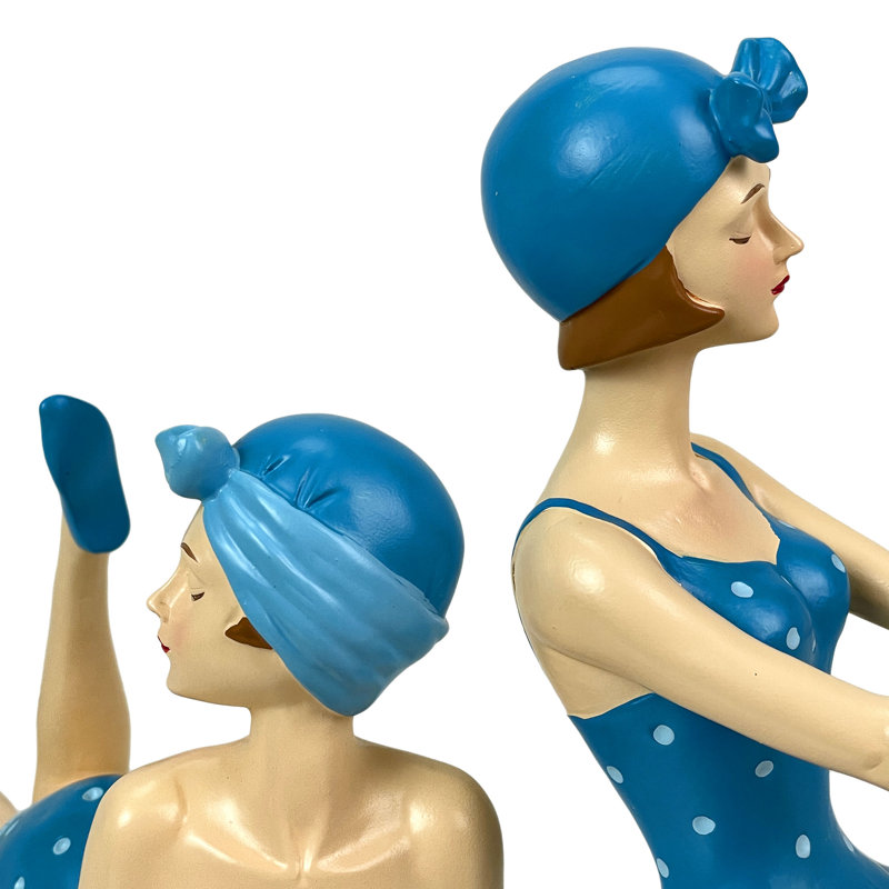Ensemble de 2 figurines pin-up rétro en résine de la mer Égée, bleues, 13,25 pouces de large