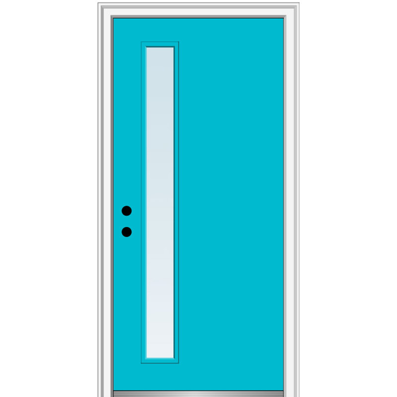 Extérieur en fibre de verre simple 1-Lite porte peinte, H 82,25 po x l 38 po, Blanc, Droite / vers l'intérieur