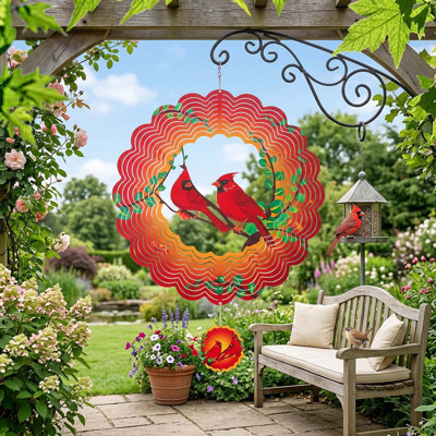 Décoration de jardin cinétique suspendue en acier inoxydable 3D 12 "Cardinal