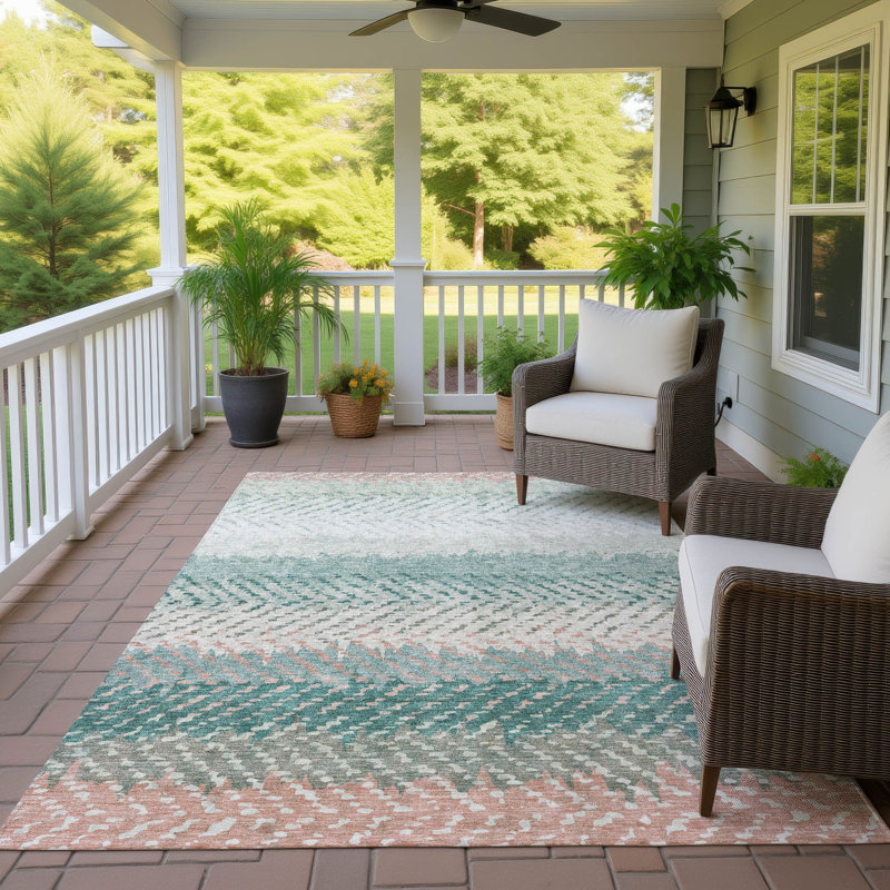 Machine Washable Indoor/Outdoor Chantille ACN2740 Striped Rug, 5' x 7'6", Turquoise