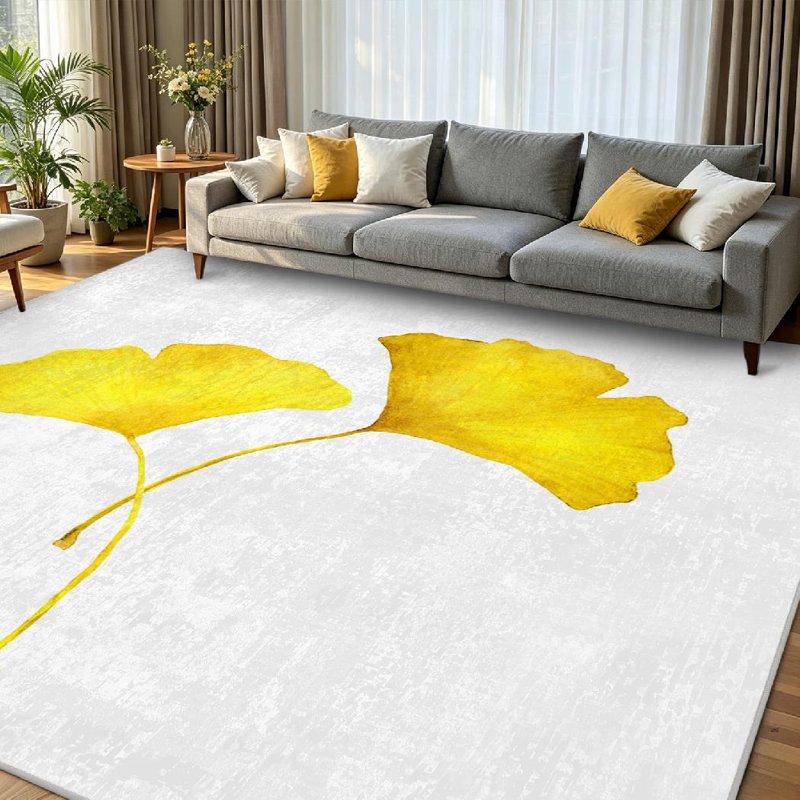 Yellow Leaves Autumn Botanical Watercolor Fall Art Artwork Machine Washable Indoor Area Rug, Rectangle 79" x 118"