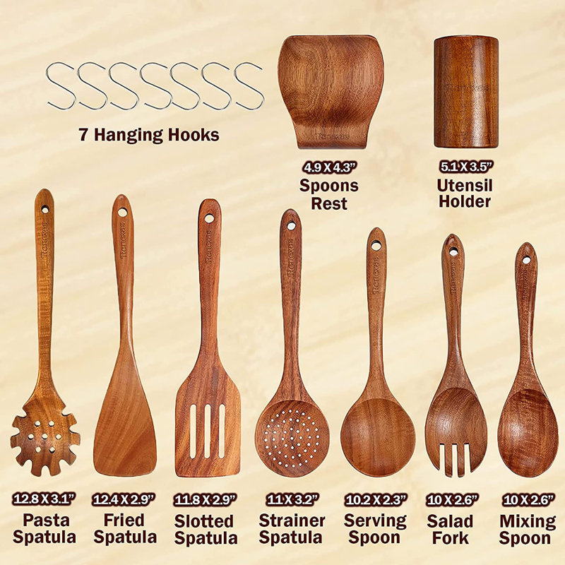 Ensemble d'ustensiles de cuisine 9 pièces, ensemble d'ustensiles de cuisine en bois, résistant à la chaleur antiadhésif