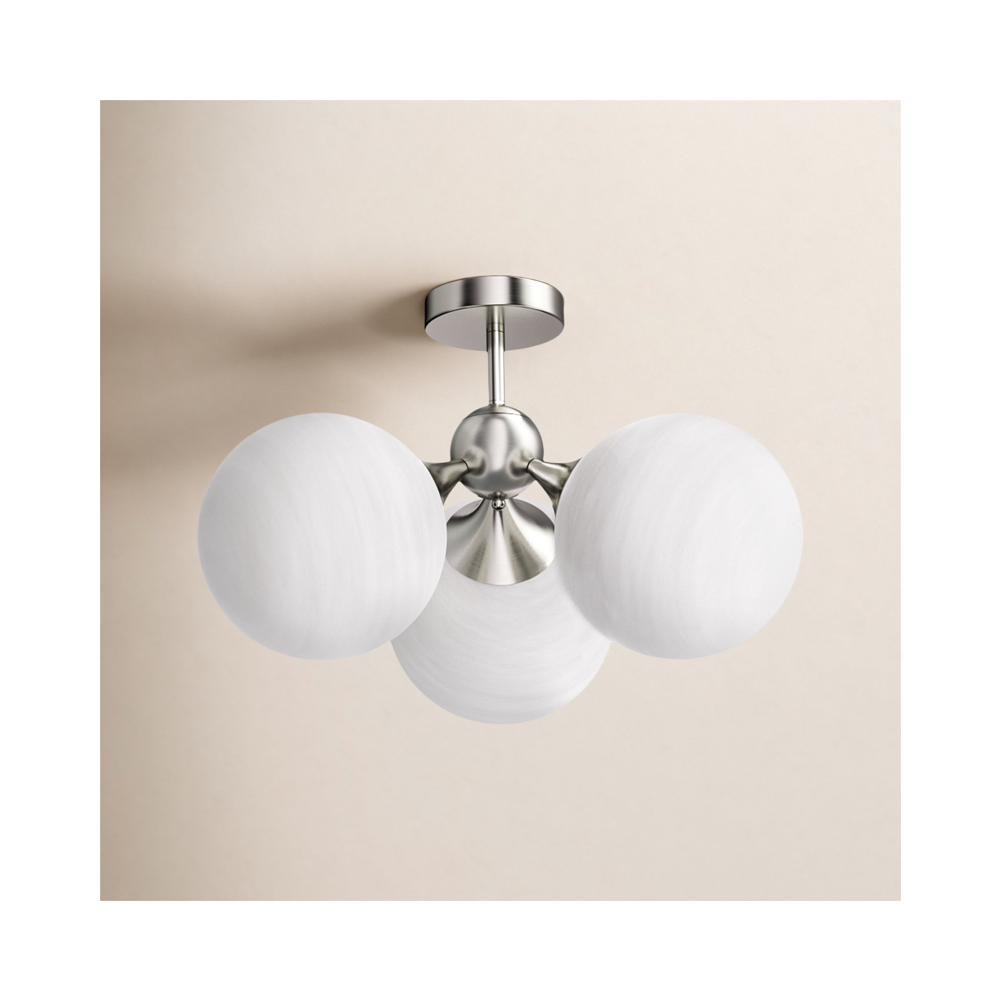 21"-3 Lights Modern Cloud Glass  Globe  Semi Flush Mount Lighting Fixture For Living Room, Bedroom, Brushed Nickel