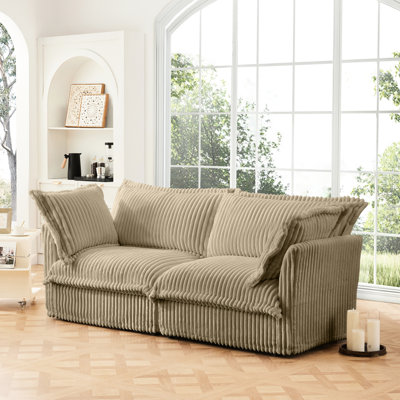 Modern 2 For Peaceful Corner - Corduroy Deep Seat With Upholstered Cushion & Detachable Cover, Comfy, Camel Home Seat, Modern, Nuance