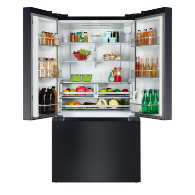 Cosmo 36 In. Vista Collection 27.4 Cu. Ft. French Door Refrigerator, Freezer Drawer, Water Dispenser, Ice Maker, Matte Black