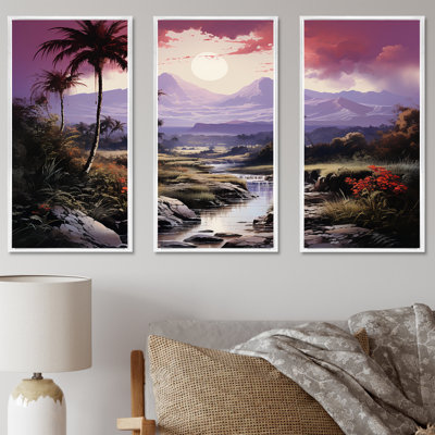 «Abstract Hawaii Palm Tree Sunset III - Palmiers et palmiers», ensemble d'art mural