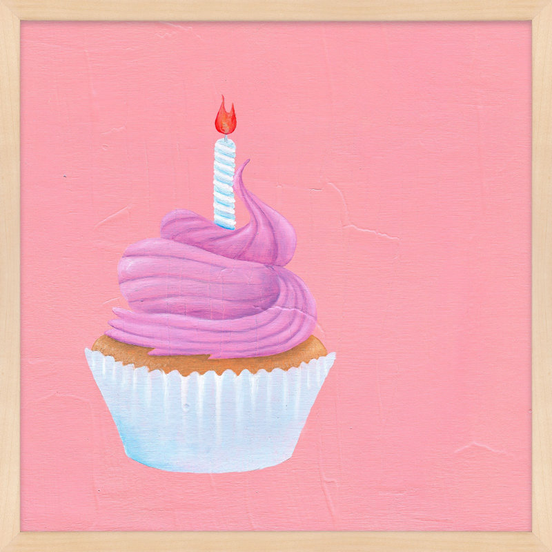 Birthday Cupcake Print by Katy Montica, 10" W x 10" H x 1.25" D, Beige Framed Paper