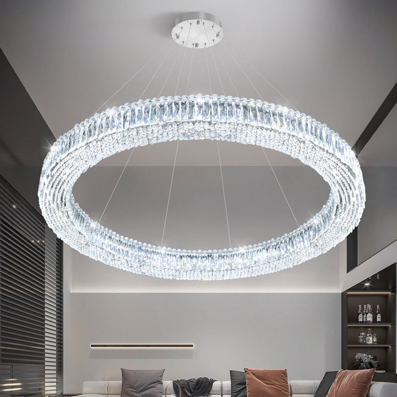 Lustre 47 po à DEL moderne en cristal à intensité variable noir, Silver