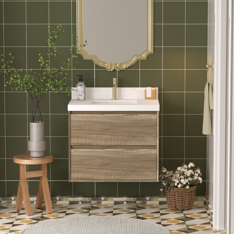 Meuble-lavabo flottant en chêne antique avec lavabo 30 po Verwood, Chêne antique