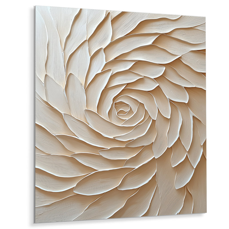 Beige Radiant Swirl Vortex I - Botanicals Metal Wall Art Decor, Modern Metal Print, 20" H x 12" W x 0.84" D