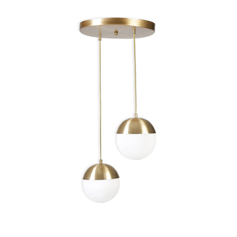 Luminaire suspendu en métal à hauteur réglable 2 lumières avec capuchon en métal, Blanc