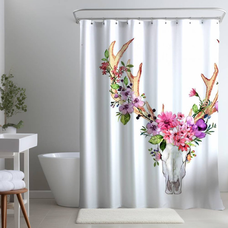 Floral – Polyester Shower Curtain, Dye Sublimation Print, 71" W × 74" L