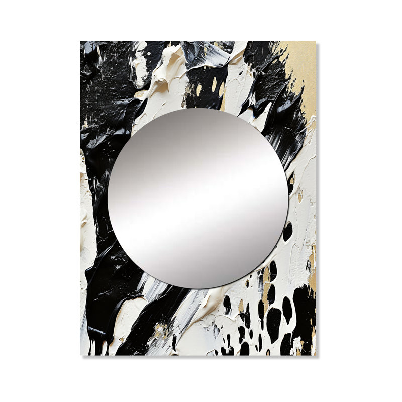 Appley noir et blanc Paint Stroke Fight - miroir de formes abstraites, miroir mural blanc, impression d'art en métal