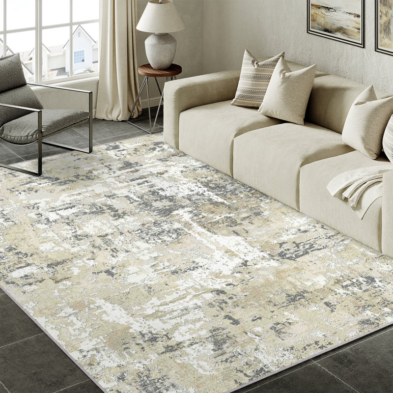 Tapis texturé abstrait Vellum Home, Rectangle 6 pi x 9 pi, Beige