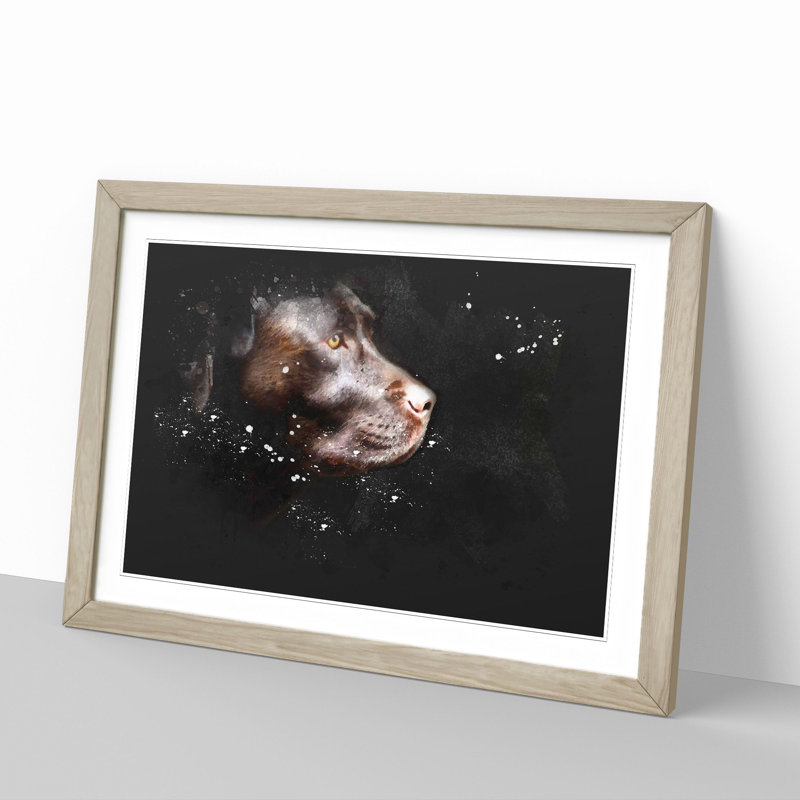 Chocolate Labrador Dog - Picture Frame Painting, 36cm H x 48cm W x 2cm D, Oak Framed