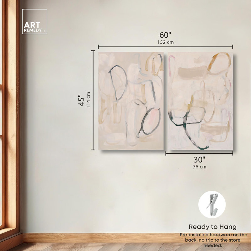 «Neutral Serenity Gold Art», ensemble de 2 impressions sur toile par , H 45 po x l 30 po, Toile tendue, Ne s’applique pas