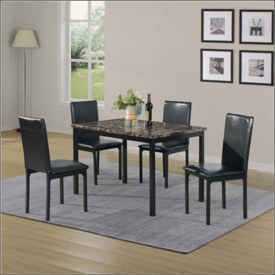 Furniture 5 Piece Metal Dinette Set With Faux Marble Top ,Dinning Set,Table&4 Chairs
