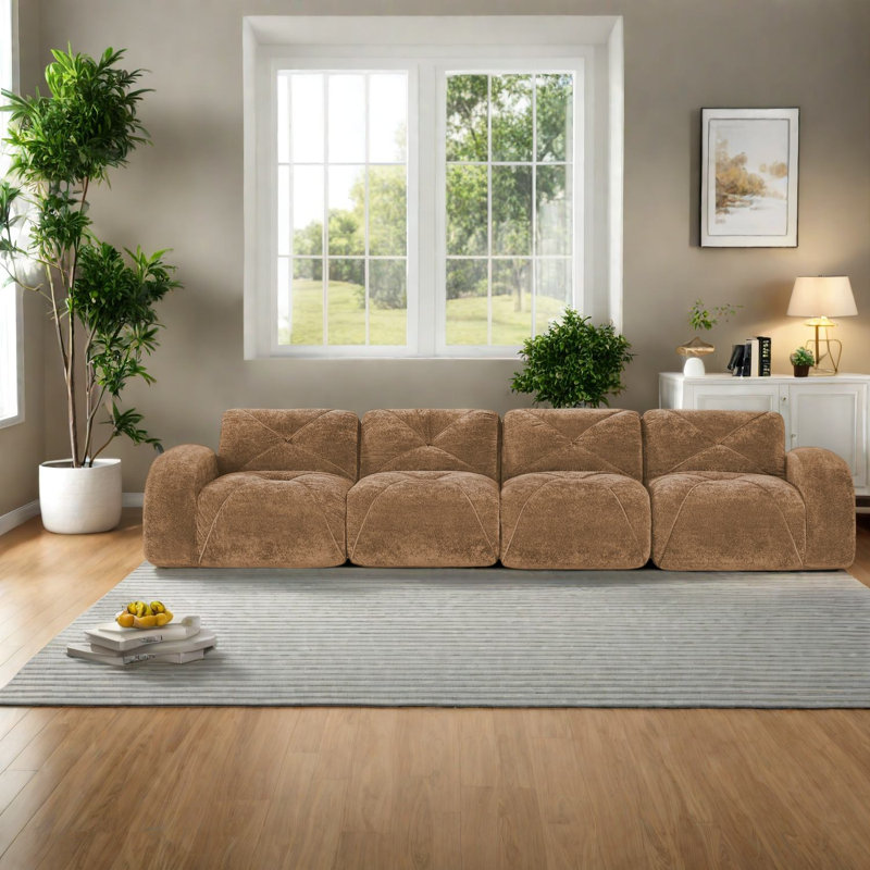 Canapés modernes en velours, conception ergonomique, aucun assemblage requis, brun clair