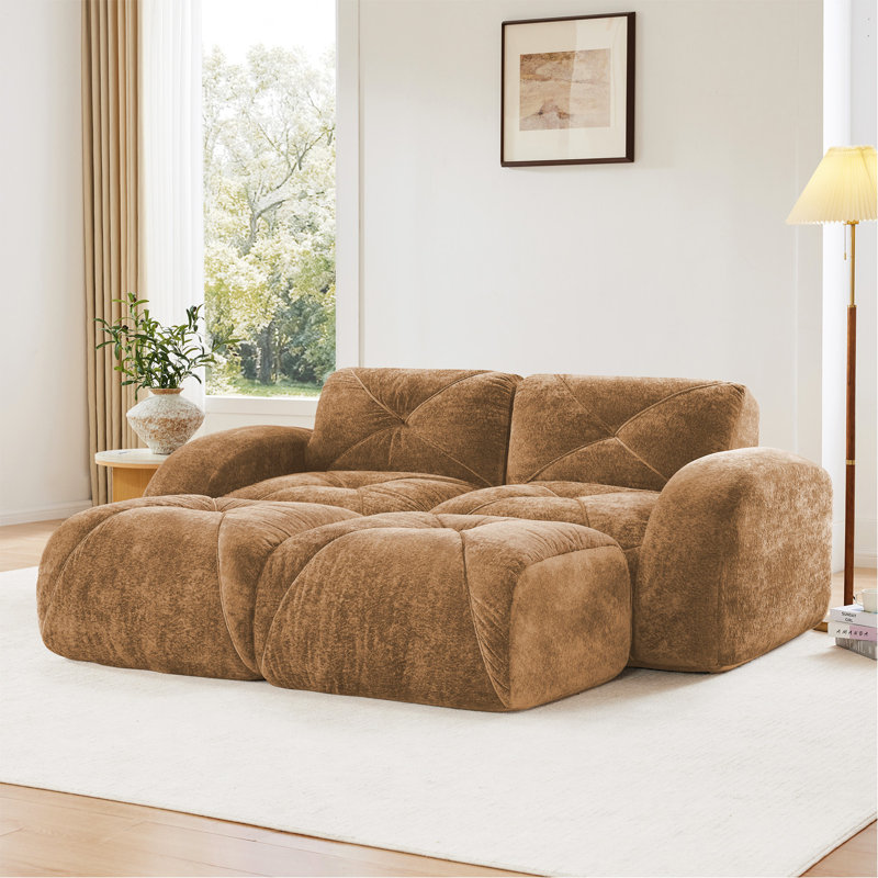 Canapé en forme de U sans os, tissu de velours doux, conception capitonnée, éponge haute densité 32D, aucun assemblage requis, conception ergonomique du bas, conception antidérapante, repose-pieds mobile pour les chambres à coucher, chameau