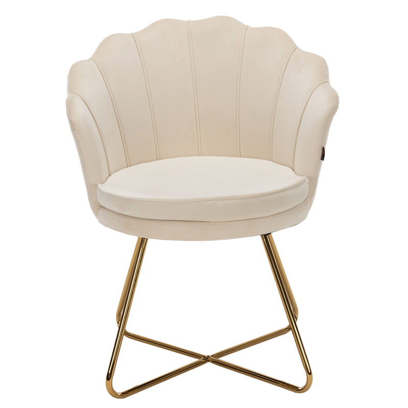 Round velvet armchair with petal backrest and gold metal legs modern accent chair dressing chair for home, Beige