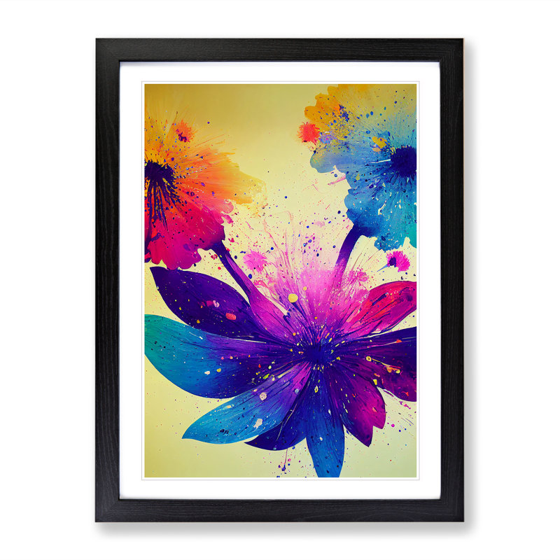 XV1022-4084X Splashed Flowers No.4 Abstract - Single Picture Frame Painting, Black, 46cm H x 34cm W x 2cm D