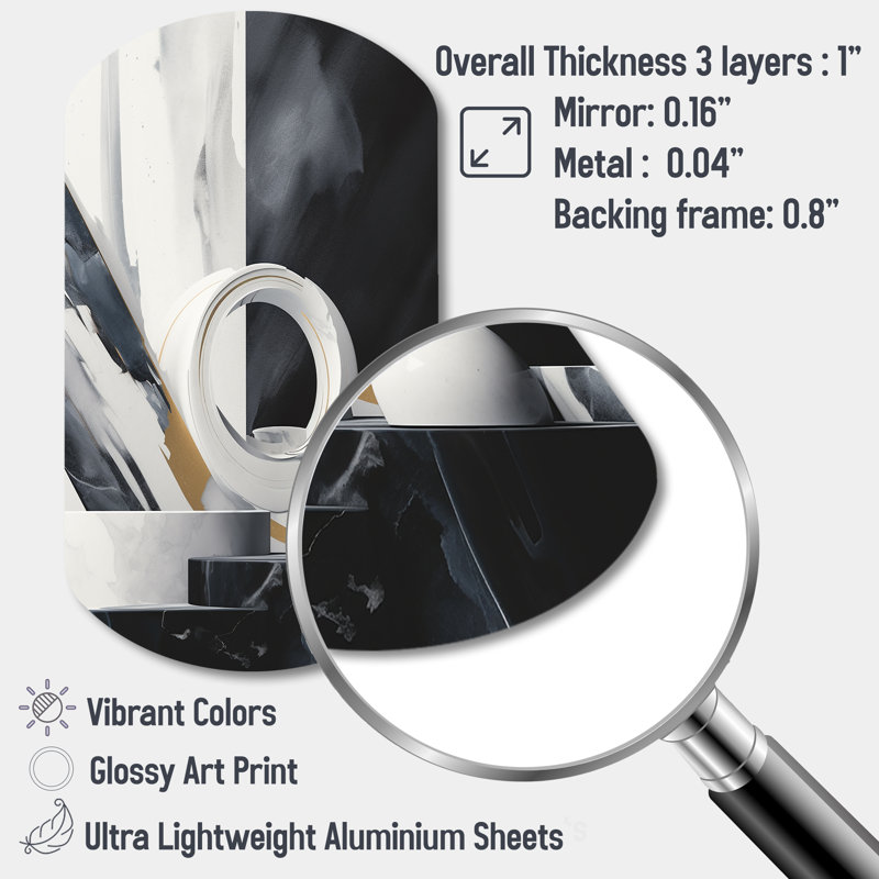 Abstract Marble Shapes II - Marble Irregular Shape Metal Wall Art for Living Room, Black Asymmetrical Metal Art Print