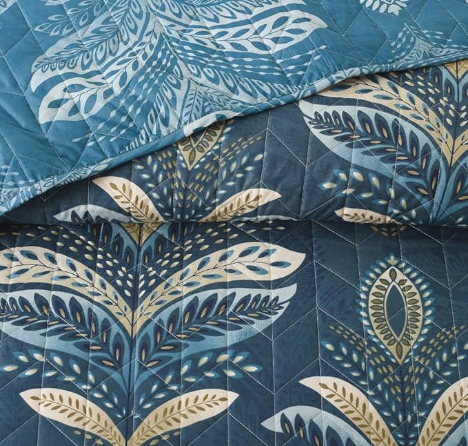 Andrena Bedspread with Pillow Shams Included, Single Bedspread + 1 Standard Pillow Sham, Floral, Teal