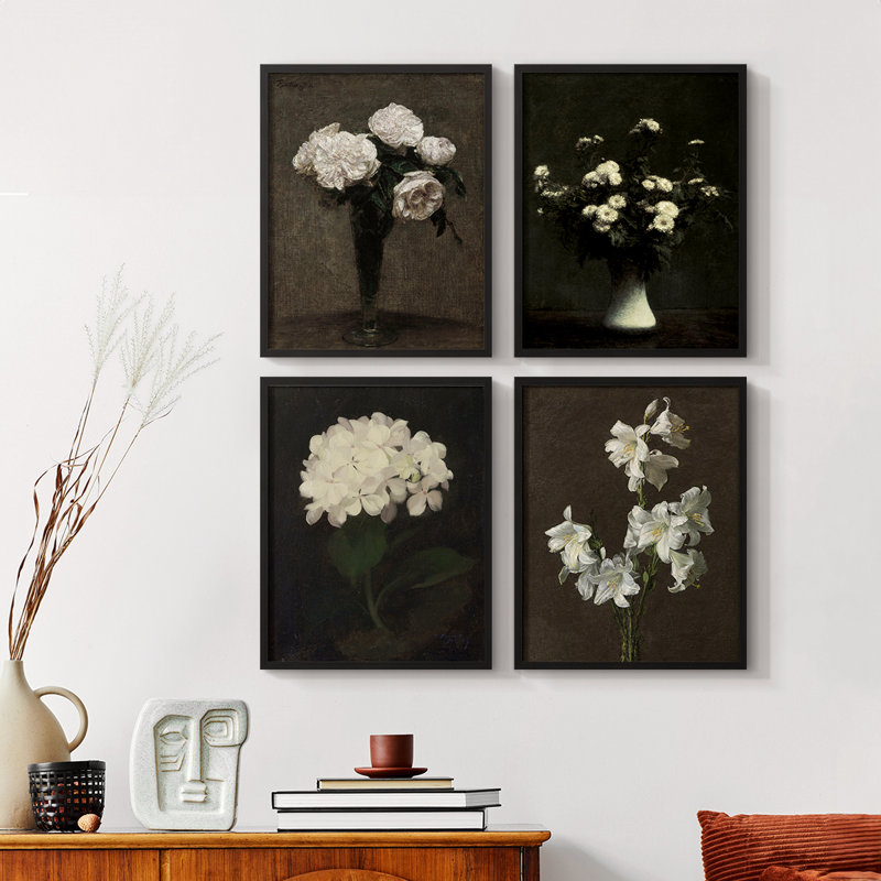 «Vintage Floral Print», impression encadrée CCXCI - ensemble de 4, H 10 po x l 32 po