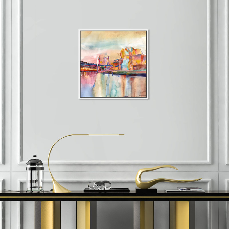 «Maja Wronska» - Peinture sur toile, H 16 po x l 16 po, Cadre blanc