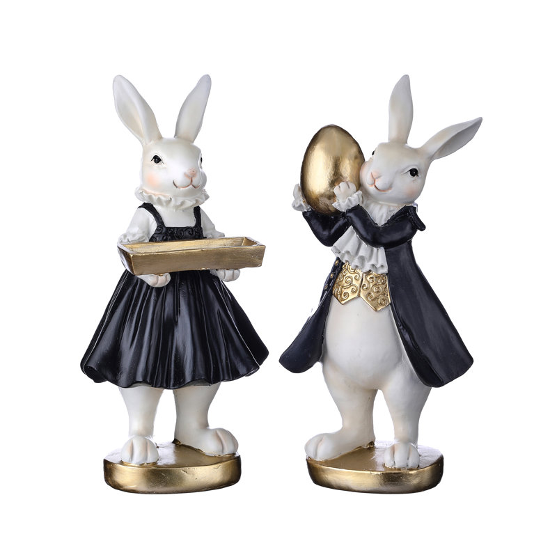 Lapin en résine 8 po avec œuf et plateau