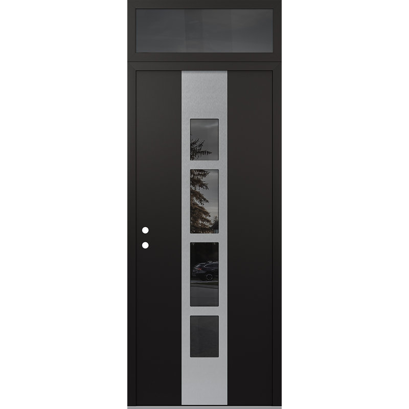 Porte d'entrée pré-suspendue en acier argenté avec panneau Diamond A10, L 37,44 po x H 95,69 po, Noir / noir / miroir