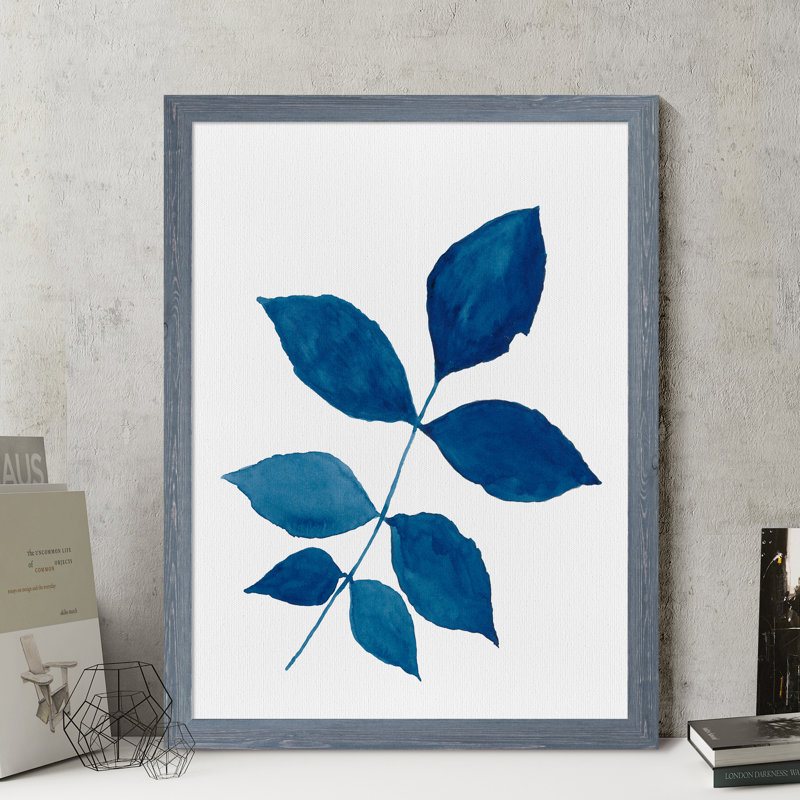 Indigo botanica vi-reproduction de peinture encadrée, H 32 po x l 44 po x P 1,3 po, Toile avec cadre gris