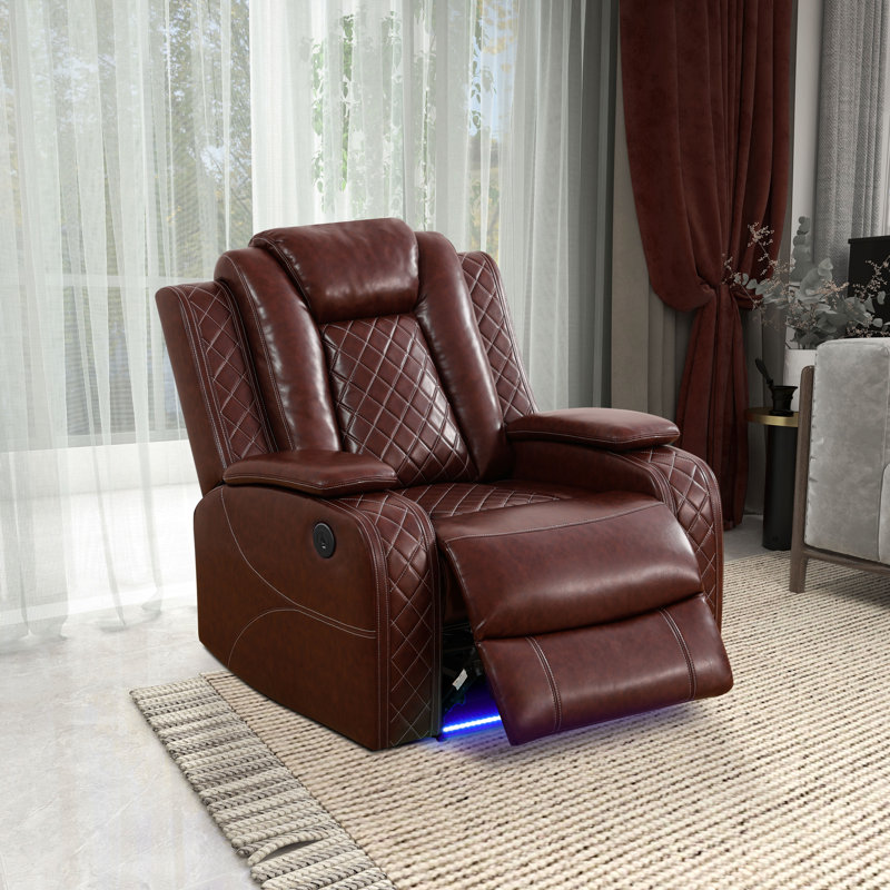 Fauteuil inclinable électrique en cuir respirant de 37 po de largeur avec accoudoirs de rangement et lumières DEL bleues