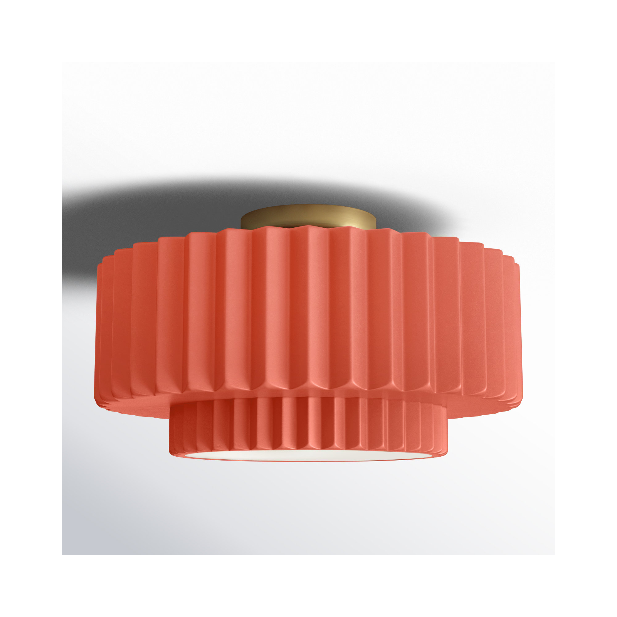 Single Light Ceramic LED Semi Flush Mount, Gloss Blush, 7.25" H x 14.5" W x 14.5" D, Brushed Brass