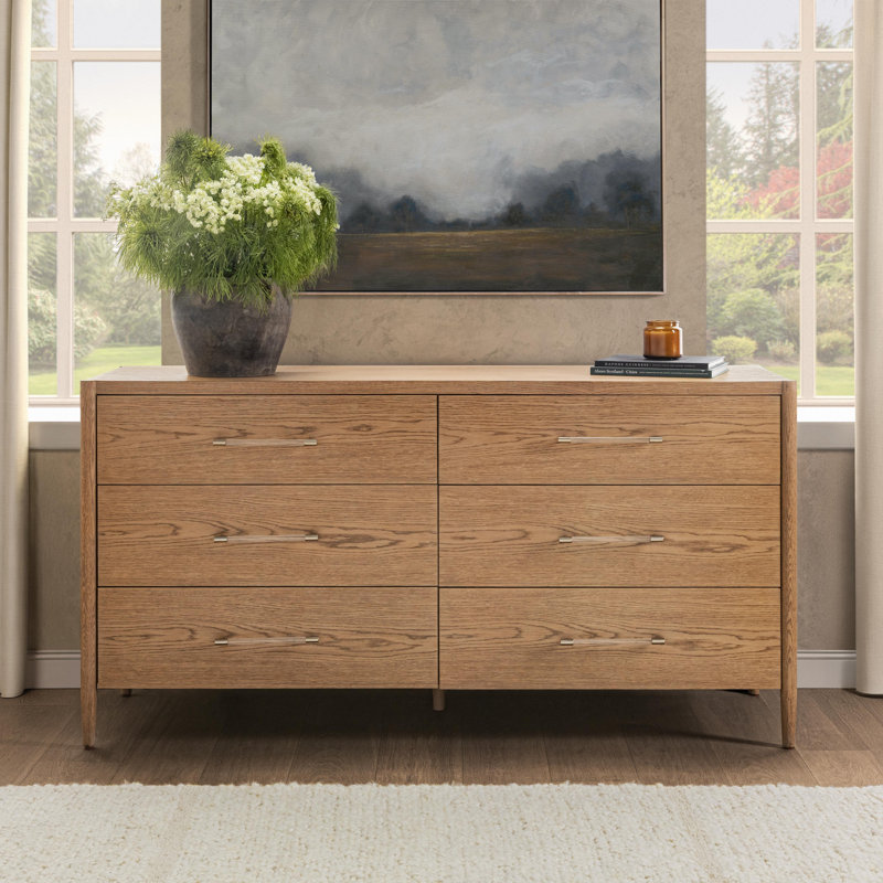 Alisen Oak Wood 6-Drawer Dressser