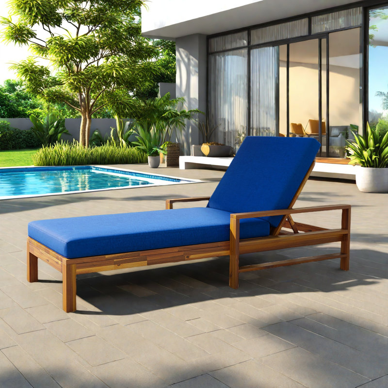 Outdoor Lounge Chair With Adjustable Backrest And High-density Foam Cushion, Blue