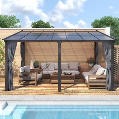 Aluminum Wall-Mounted Gazebo,Outdoor Patio Lean-to Gazebo with Roof for Garden, Lawn and Backyard