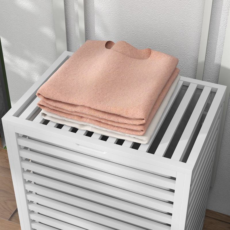 Panier à linge en bambou avec couvercle, Blanc