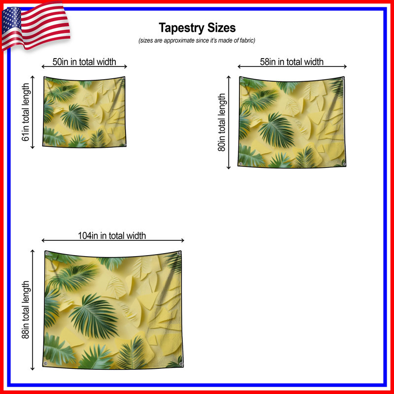 Tapisserie murale feuilles de palmier tropicales - décoration murale feuillage, H 68 po x l 80 po avec 4 œillets