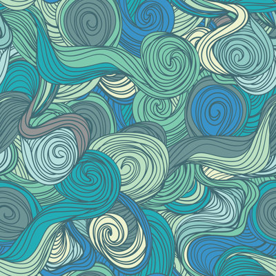 Baldivis Hand-Drawn Blue Waves by - Wrapped Canvas Drawing Print