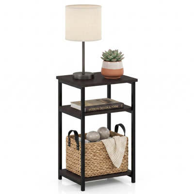  Just 3-Tier Industrial Metal Frame End Table with Storage Shelves Espresso Contemporary Accent Table 1 Pack