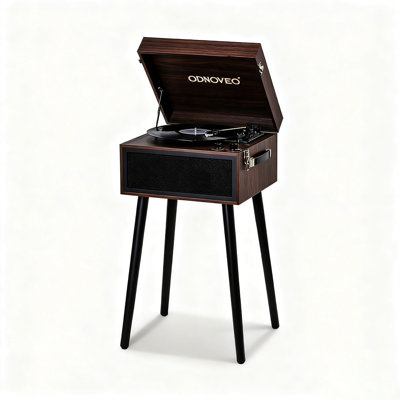 Tourne-disque de plancher Mid-Century rétro avec Bluetooth et lecteur de disques vinyle USB
