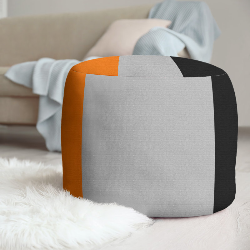 Upholstered Ottoman, Orange/Silver/Black