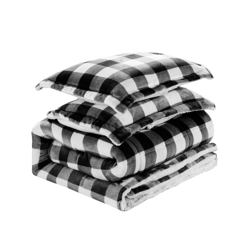 Ensemble d'édredon réversible en duvet synthétique et microsuède 3 pièces, Édredon très grand et 2 taies décoratives
