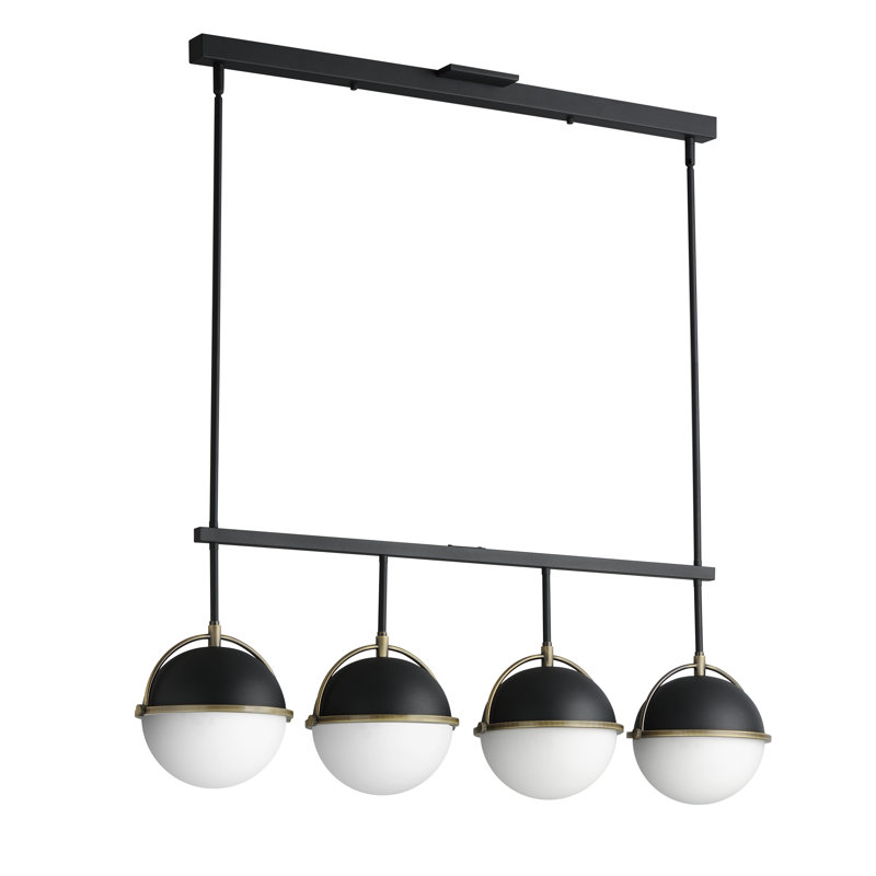 Luminaire suspendu unique à 4 lumières Duke, Noir / laiton vieilli