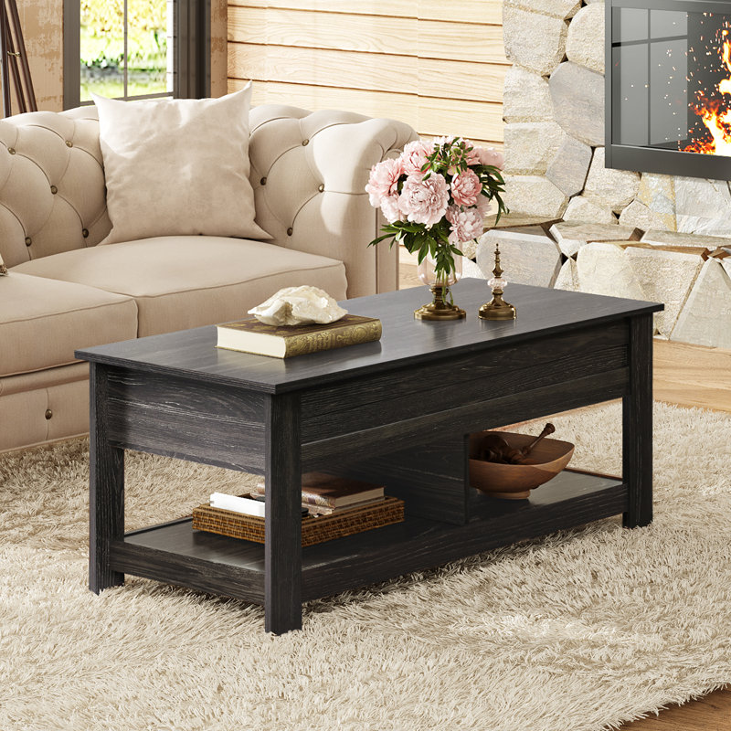 Sparta 47.3'' Lift Top Extendable Coffee Table With Hidden Storage & Open Shelf, Lift Top Coffee Table with Stable Legs, Square Living Room Table with Storage